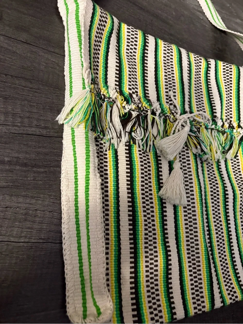 Boho Striped Fringe Crossbody Bag in Green and Cream-NWOT